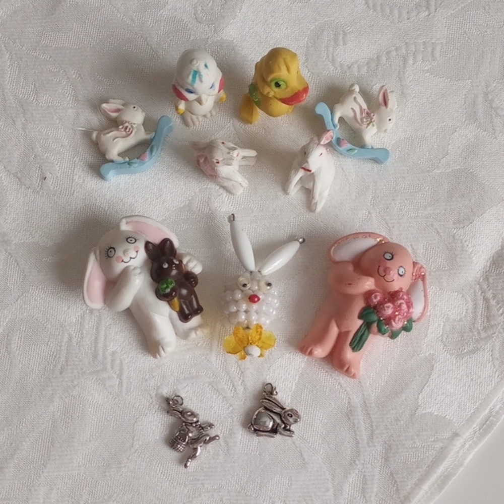 Adorable Easter S Lehman Bunny Chicks Brooch Pendant Figurine Set